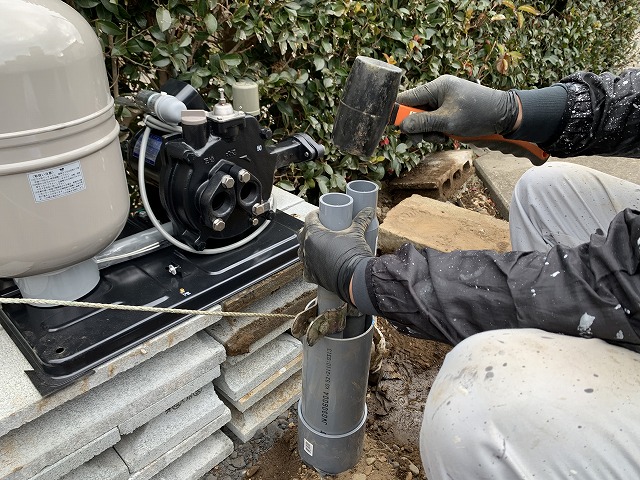 ジェット配管と井戸ポンプを接続する
