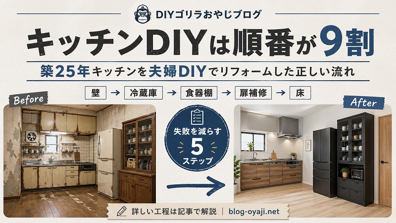 築25年キッチンDIYの正しい作業順とビフォーアフターを示した図解