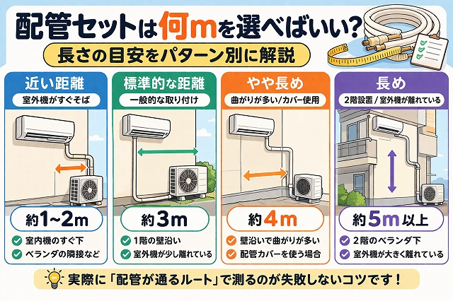 配管セットは何mを選べばいい？長さの目安をパターン別に解説