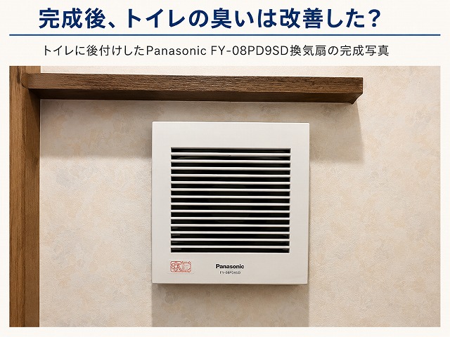 トイレに後付けしたPanasonic FY-08PD9SD換気扇の完成写真